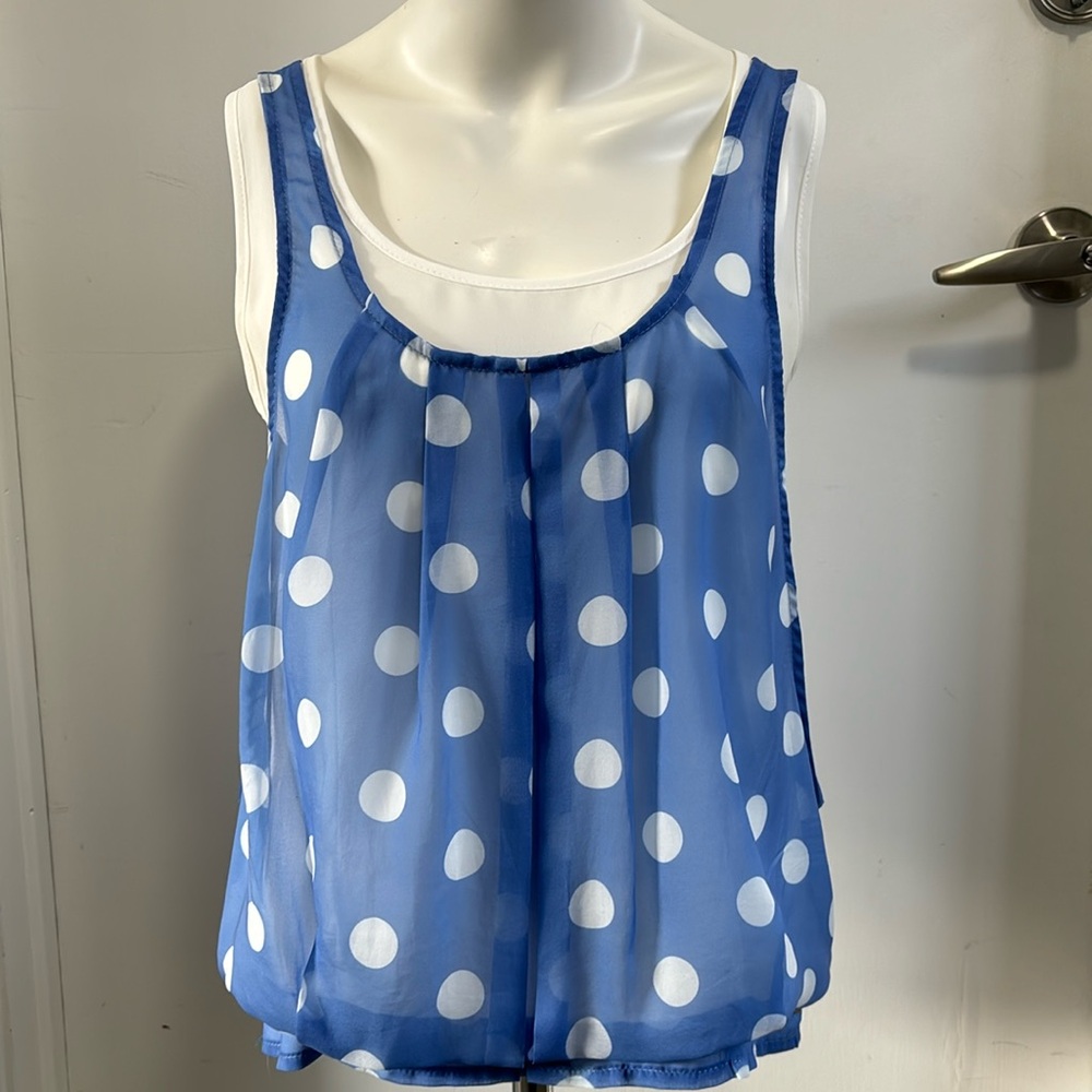 Passager blue tank top with white polkadots